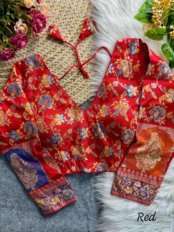 Red_Dola_Silk_Embroidered_Stitched_Party_Wear_Blouse_|_For_Women