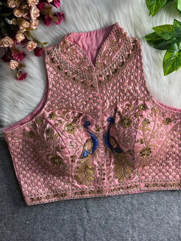 Onion_Pink_Italian_Silk_Peacock_Work_Embroidered_Stitched_Blouse_|_For_Women