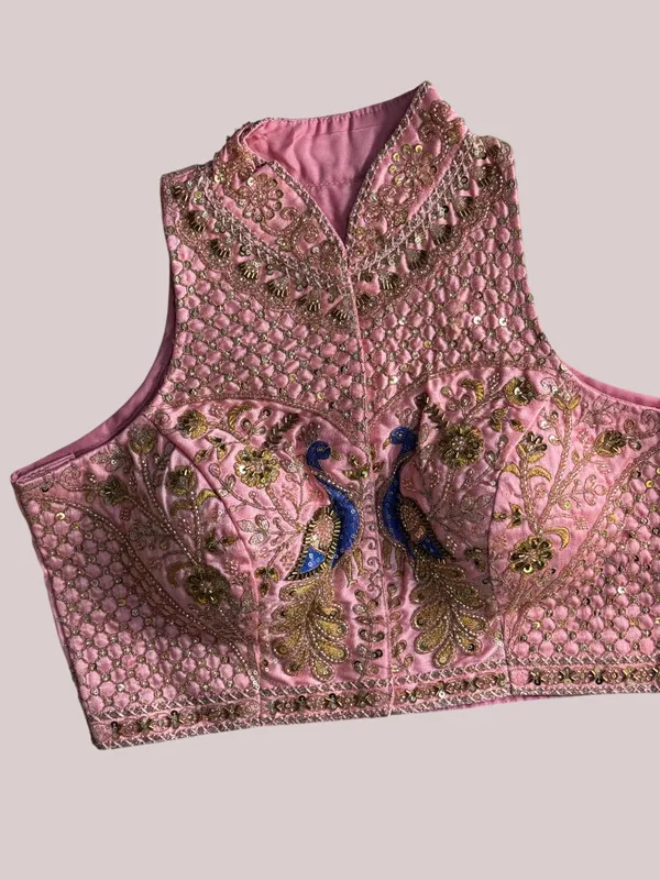 Onion_Pink_Italian_Silk_Peacock_Work_Embroidered_Stitched_Blouse_|_For_Women