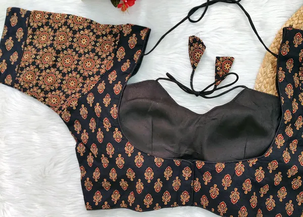 Black_Cotton_Ajrakh_Print_Halter_Neck_Embroidered_Stitched_Blouse_|_For_Women