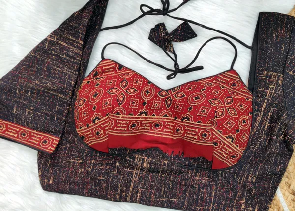 Black_Cotton_Ajrakh_Print_Halter_Neck_Embroidered_Stitched_Blouse_|_For_Women