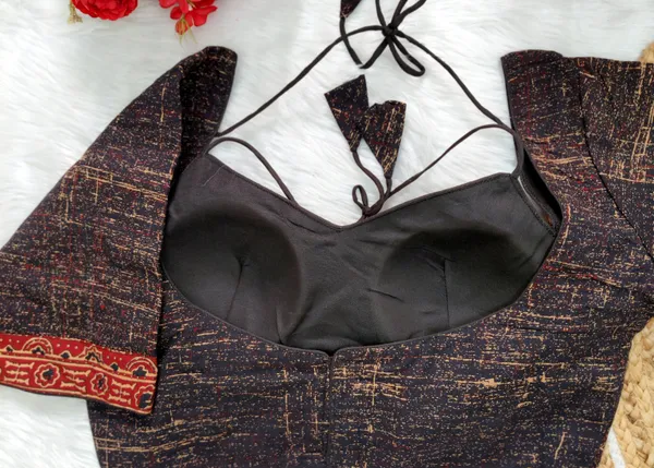 Black_Cotton_Ajrakh_Print_Halter_Neck_Embroidered_Stitched_Blouse_|_For_Women