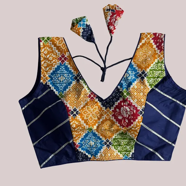 Navy_Rayon_Cotton_Blend_Embroidered_Stitched_Traditional_Blouse_|_For_Women