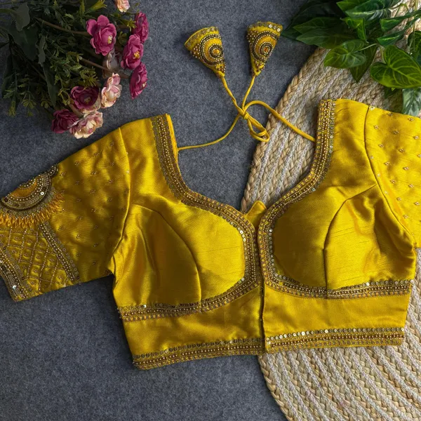 Yellow_Italian_Silk_Lotus_Beads_Work_Stitched_Bridal_Blouse_|_For_Women