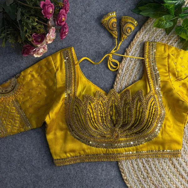 Yellow_Italian_Silk_Lotus_Beads_Work_Stitched_Bridal_Blouse_|_For_Women