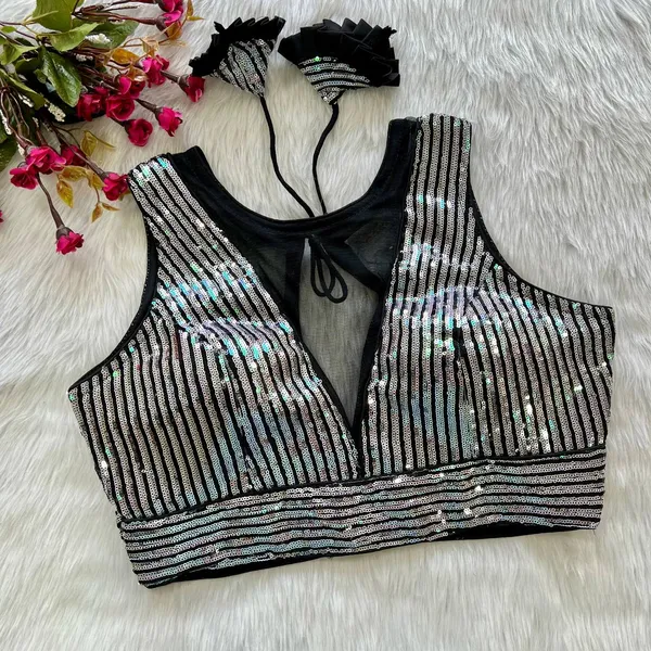Black_Net_Sequin_Embroidered_Stitched_Blouse_|_For_Women