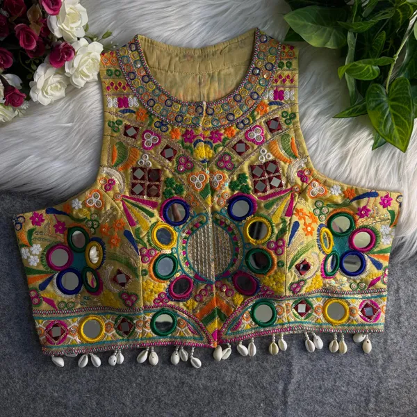 Gold_Italian_Silk_Kutchi_Work_Stitched_Navaratri_Blouse_|_For_Women