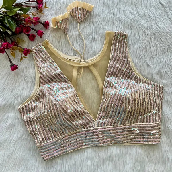 Gold_Net_Sequin_Embroidered_Stitched_Blouse_|_For_Women