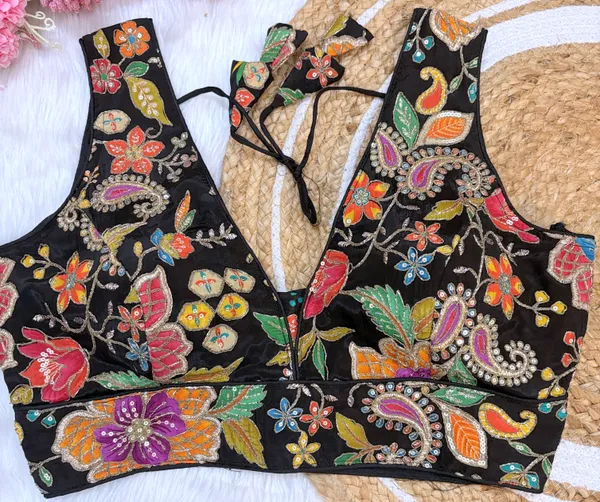 Black_Heavy_Silk_Embroidered_V_Neck_Blouse