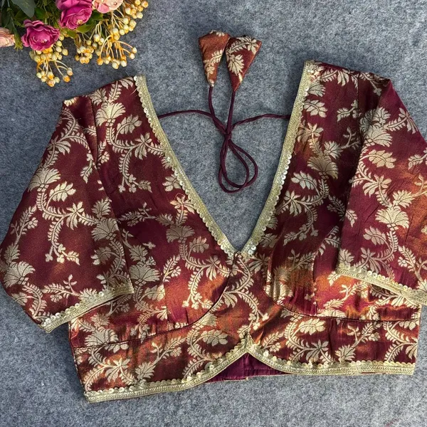 Wine_Cosmos_Jacquard_Silk_Embroidered_Stitched_Blouse_|_For_Women
