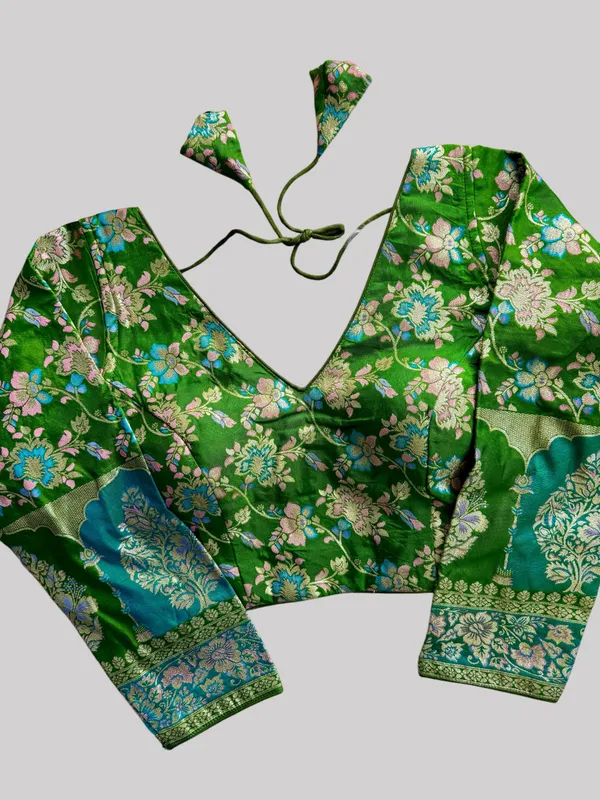 Pista_Green_Dola_Silk_Embroidered_Stitched_Party_Wear_Blouse_|_For_Women