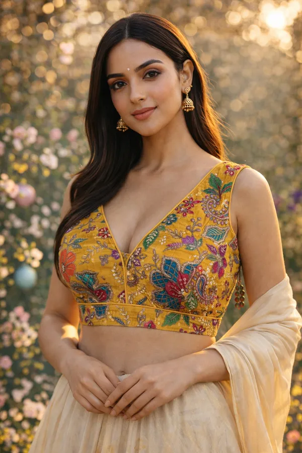 Yellow_Heavy_Silk_Embroidered_V_Neck_Blouse