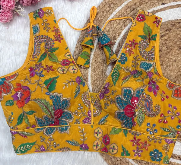 Yellow_Heavy_Silk_Embroidered_V_Neck_Blouse