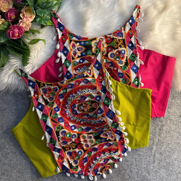 Green_Cotton_Shell_Work_Spaghetti_Style_Embroidered_Stitched_Blouse_|_For_Women