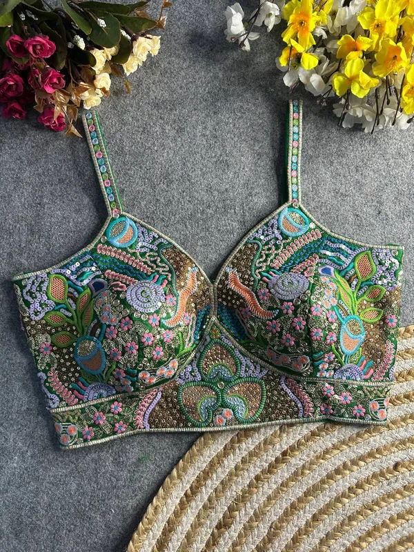 Green_Italian_Silk_Spaghetti_Style_Embroidered_Stitched_Blouse_|_For_Women