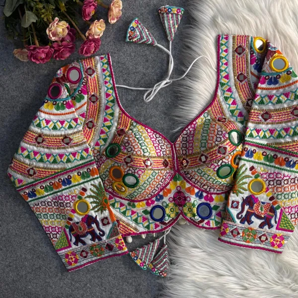 White_Mirror_Work_Long_Sleeves_Stitched_Blouse_|_For_Women