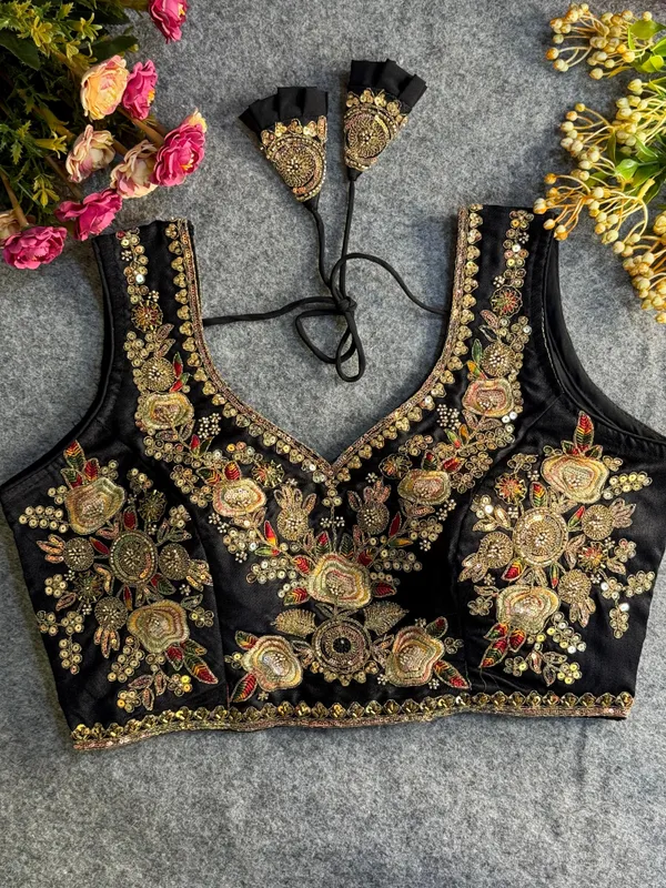 Black_Italian_Silk_Embroidered_Stitched_Blouse_|_For_Women