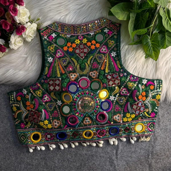 Green_Italian_Silk_Embroidered_Stitched_Blouse_|_For_Women