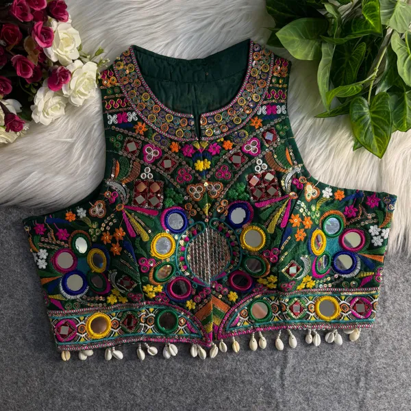 Green_Italian_Silk_Embroidered_Stitched_Blouse_|_For_Women