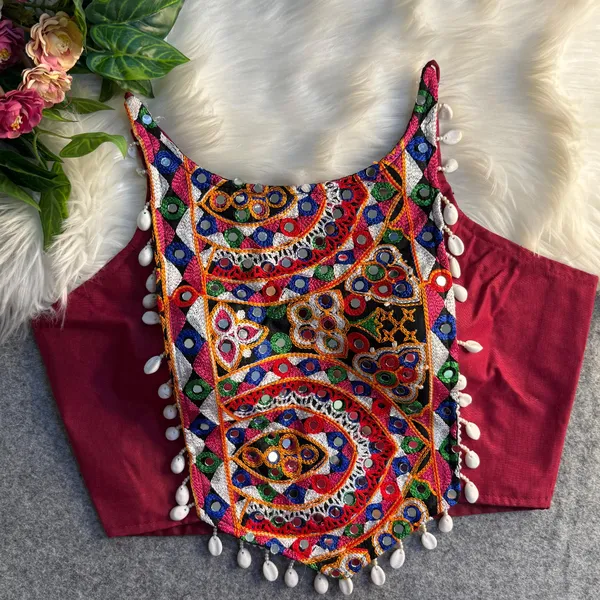Maroon_Cotton_Embroidered_Stitched_Blouse_|_For_Women