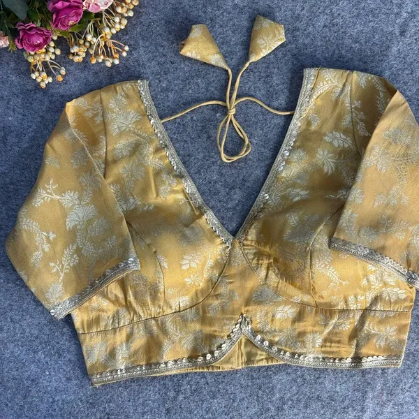Gold_Cosmos_Jacquard_Silk_Embroidered_Stitched_Blouse_|_For_Women
