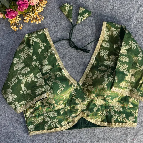 Green_Cosmos_Simmer_Jacquard_Embroidered_Stitched_Blouse_|_For_Women