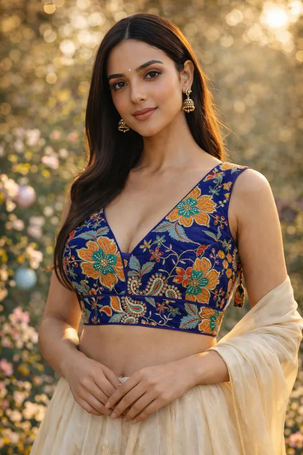 Blue_Heavy_Silk_Embroidered_V_Neck_Blouse