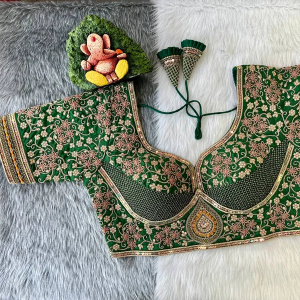 Green_Cotton_Embroidered_Stitched_Blouse_|_For_Women