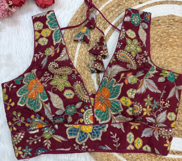 Wine_Heavy_Silk_Embroidered_V_Neck_Blouse