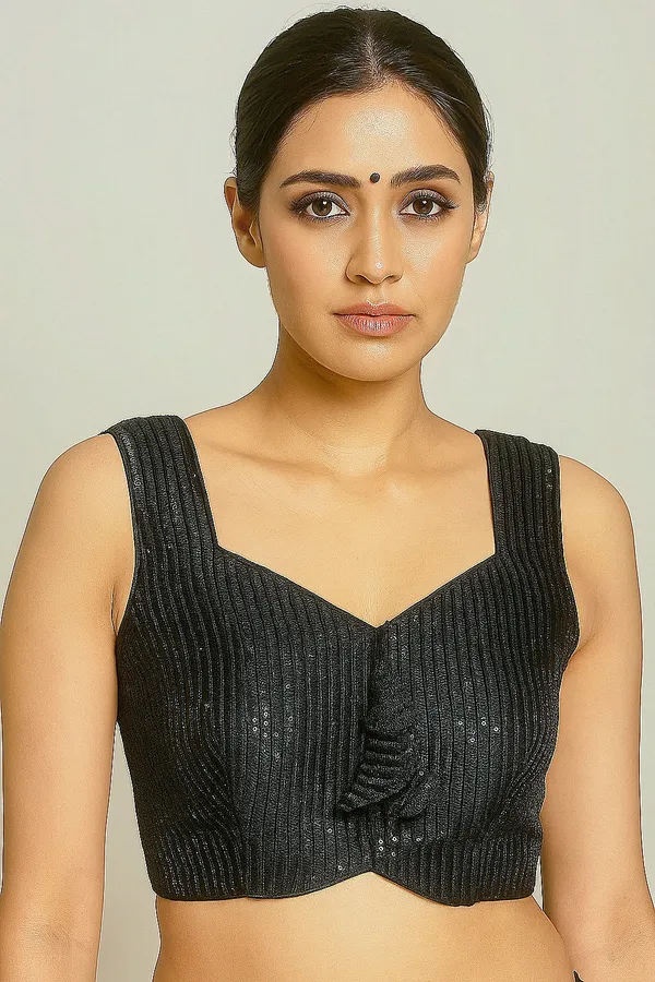 Black_Faux_Georgette_Embroidered_Stitched_Blouse_|_For_Women
