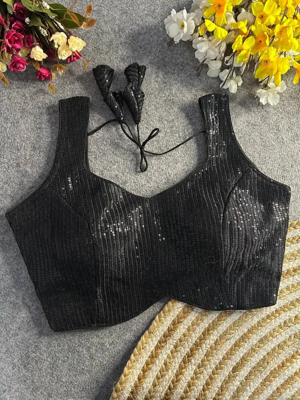 Black_Faux_Georgette_Embroidered_Stitched_Blouse_|_For_Women
