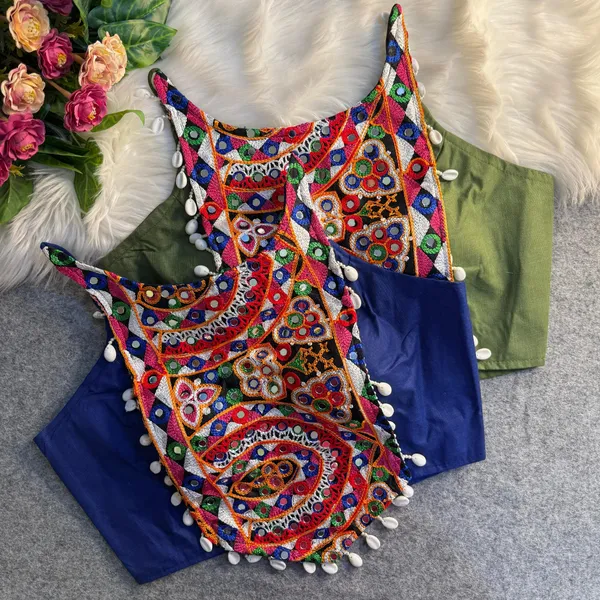 Royal_Blue_Cotton_Embroidered_Stitched_Blouse_|_For_Women