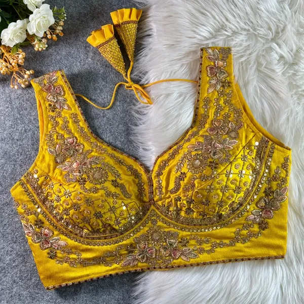 Yellow_Italian_Silk_Embroidered_Stitched_Bridal_Blouse_|_For_Women