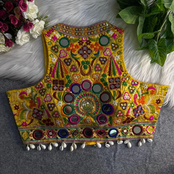 Yellow_Italian_Silk_Embroidered_Stitched_Navaratri_Blouse_|_For_Women
