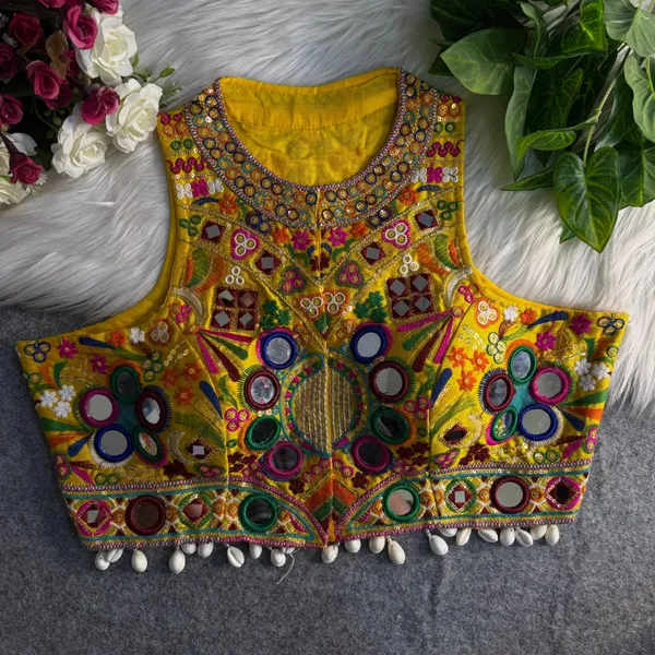 Yellow_Italian_Silk_Embroidered_Stitched_Navaratri_Blouse_|_For_Women