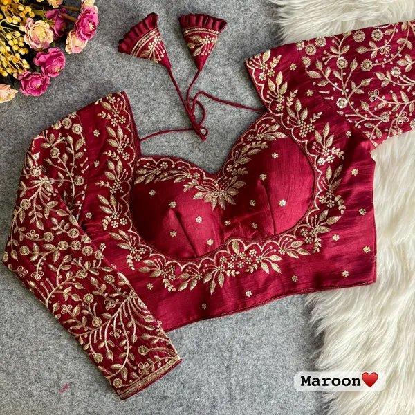 Maroon_Vichitra_Silk_Full_Sleeves_Stitched_Bridal_Blouse_|_For_Women