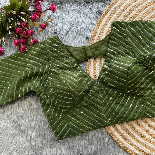 Bottle_Green_Faux_Georgette_Deep_Neck_Stitched_Blouse_|_For_Women