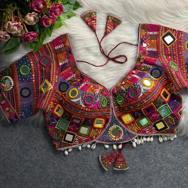 Maroon_Italian_Silk_Mirror_Work_Navaratri_Embroidered_Stitched_Blouse_|_For_Women