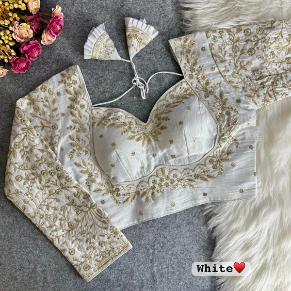 White_Vichitra_Silk_Full_Sleeves_Stitched_Bridal_Blouse_|_For_Women