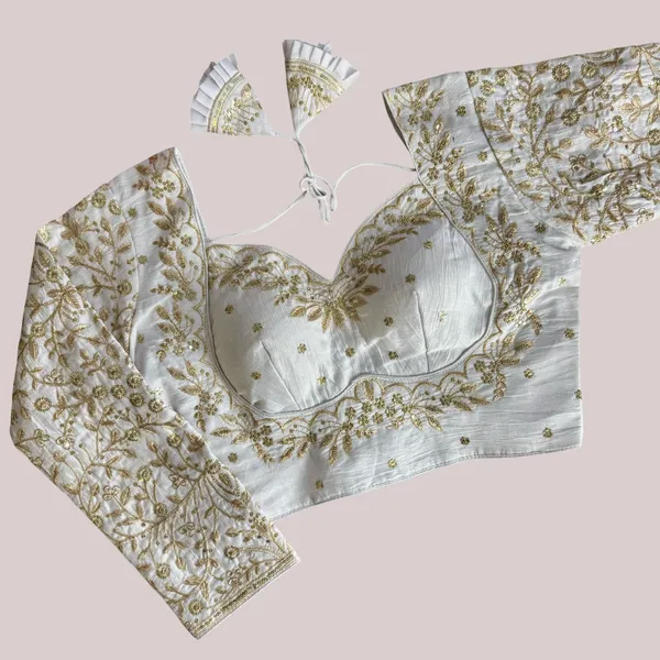 White_Vichitra_Silk_Full_Sleeves_Stitched_Bridal_Blouse_|_For_Women