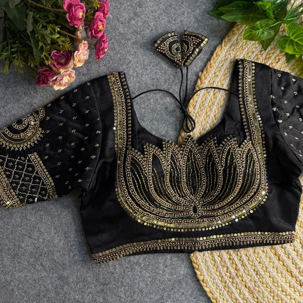 Black_Italian_Silk_Lotus_Beads_Work_Stitched_Bridal_Blouse_|_For_Women