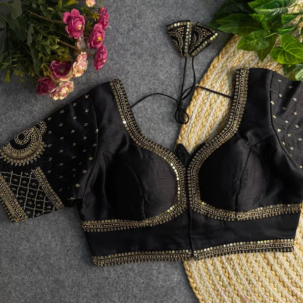 Black_Italian_Silk_Lotus_Beads_Work_Stitched_Bridal_Blouse_|_For_Women