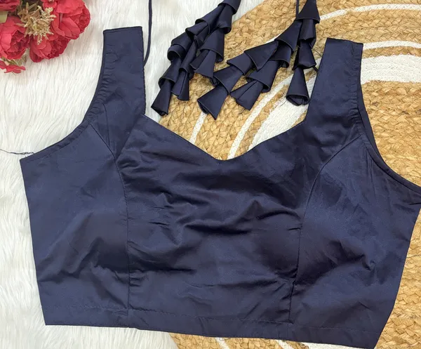 Navy_Blue_Satin_Silk_Blouse_With_Bunch_Latkans