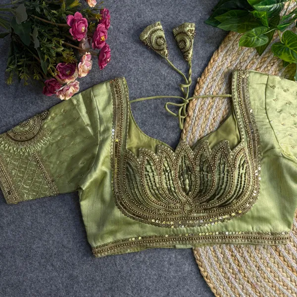 Pista_Green_Italian_Silk_Lotus_Beads_Work_Stitched_Bridal_Blouse_|_For_Women