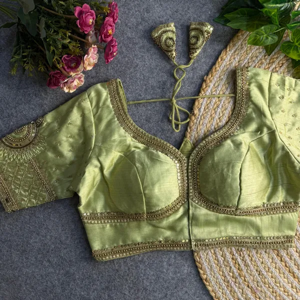 Pista_Green_Italian_Silk_Lotus_Beads_Work_Stitched_Bridal_Blouse_|_For_Women