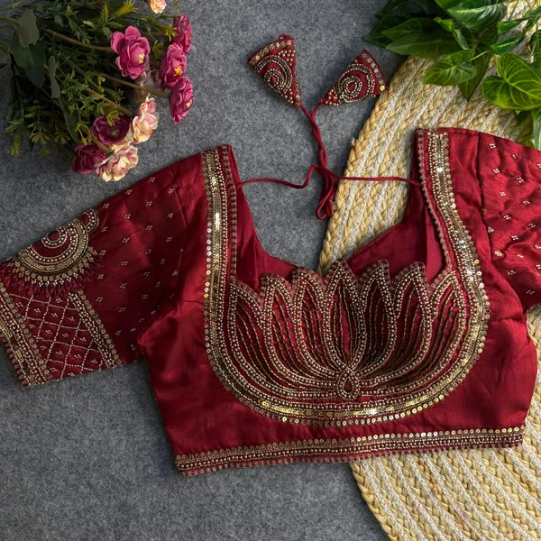 Maroon_Beautiful_Heavy_Sabyasachi_Style_Lotus_Beads_Work_Bridal_Blouse