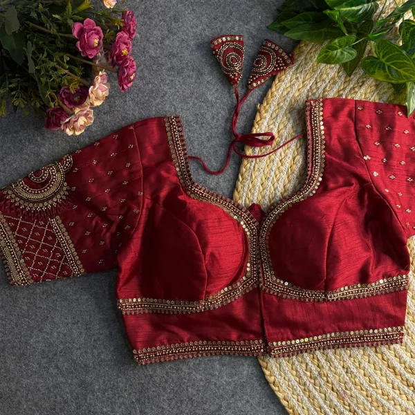 Maroon_Beautiful_Heavy_Sabyasachi_Style_Lotus_Beads_Work_Bridal_Blouse