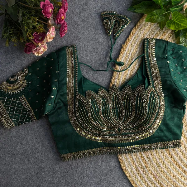 Green_Italian_Silk_Embroidered_Stitched_Blouse_|_For_Women