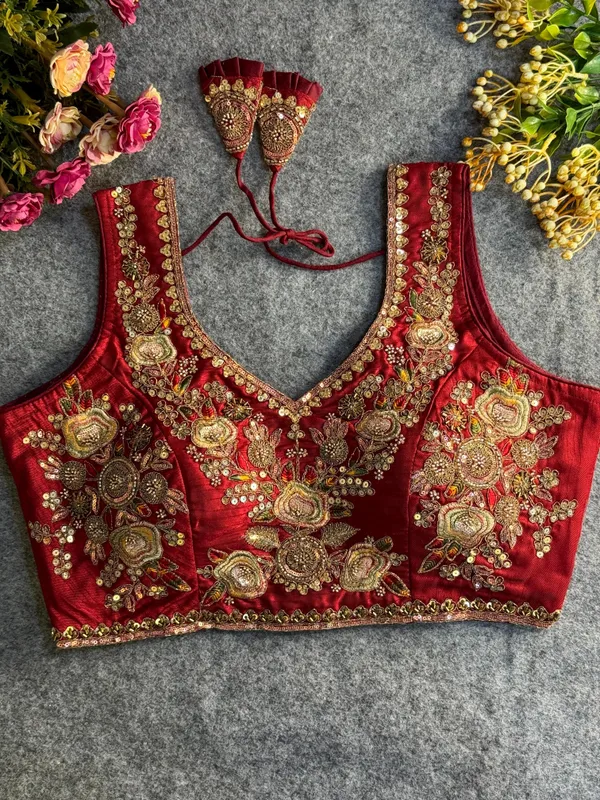 Maroon_Italian_Silk_Beads_Work_Stitched_Bridal_Blouse_|_For_Women
