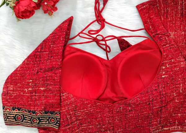 Red_Cotton_Ajrakh_Embroidered_Stitched_Halter_Neck_Blouse_|_For_Women